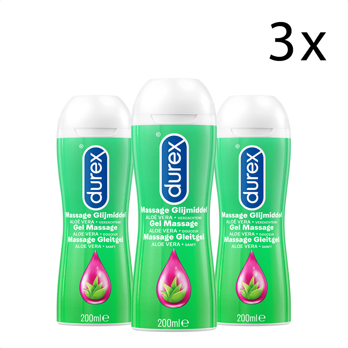 Durex Massage Olie en Glijmiddel 2-in-1 - Aloë Vera - 200ml x3