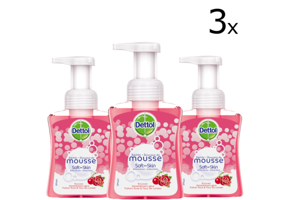 Dettol Handzeep Zachte Mousse - Roos &amp; Kersenbloesem - 250ml x3