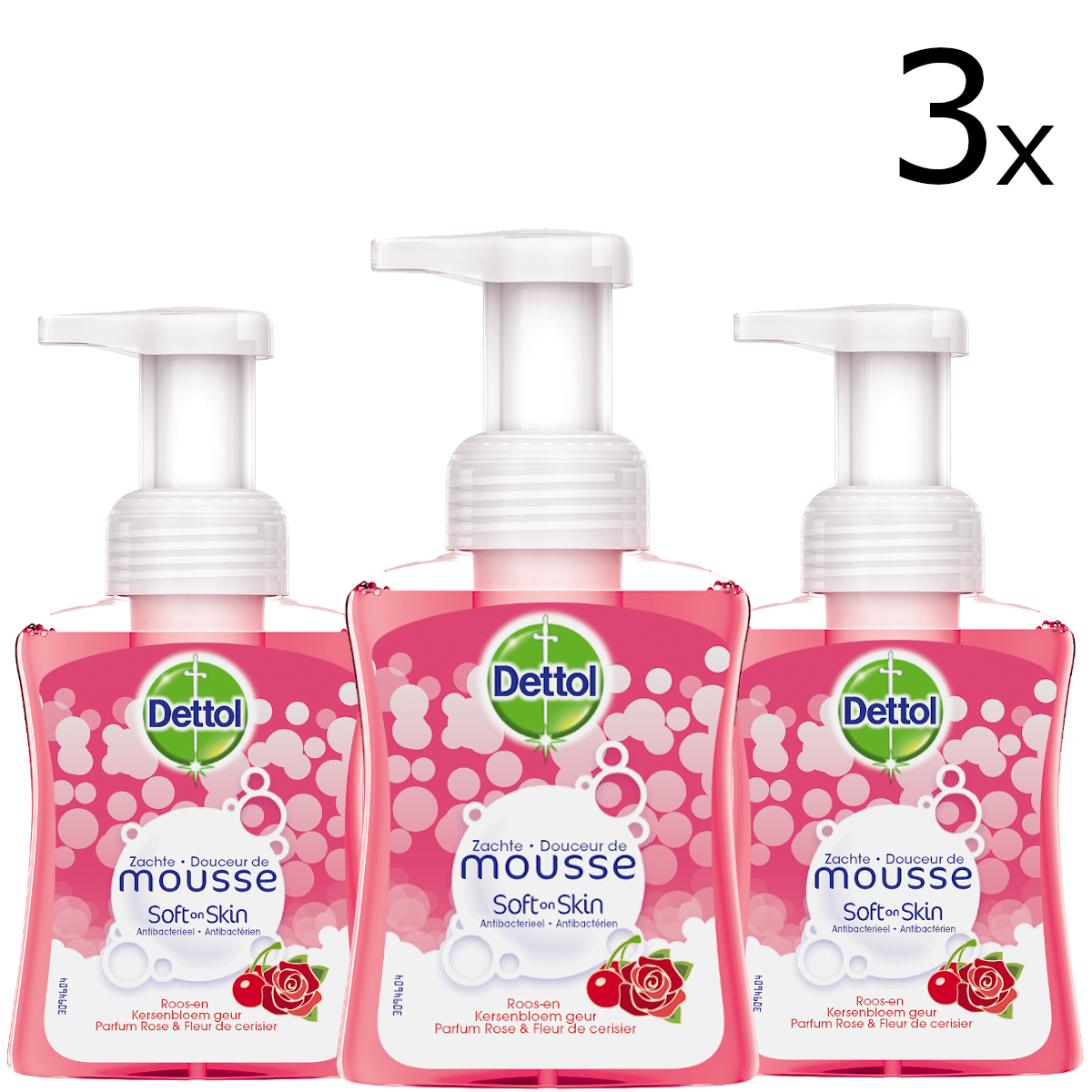 Dettol Handzeep Zachte Mousse - Roos & Kersenbloesem - 250ml x3