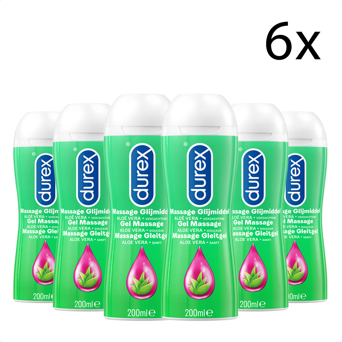 Durex Massage Olie en Glijmiddel 2-in-1 - Aloë Vera - 200ml x6