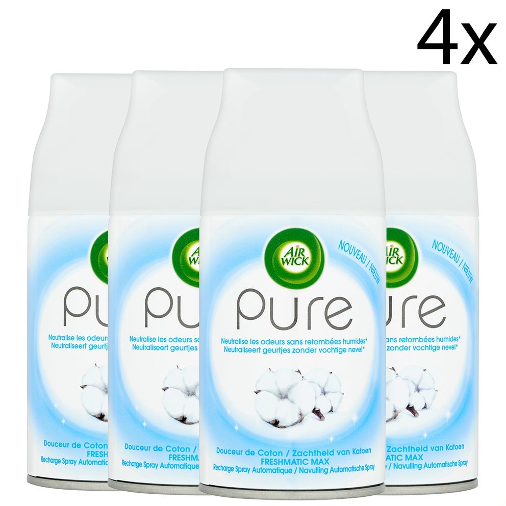 Air Wick Freshmatic Automatische Spray Luchtverfrisser - Pure Zachtheid van Katoen - Navulling 250ml x4