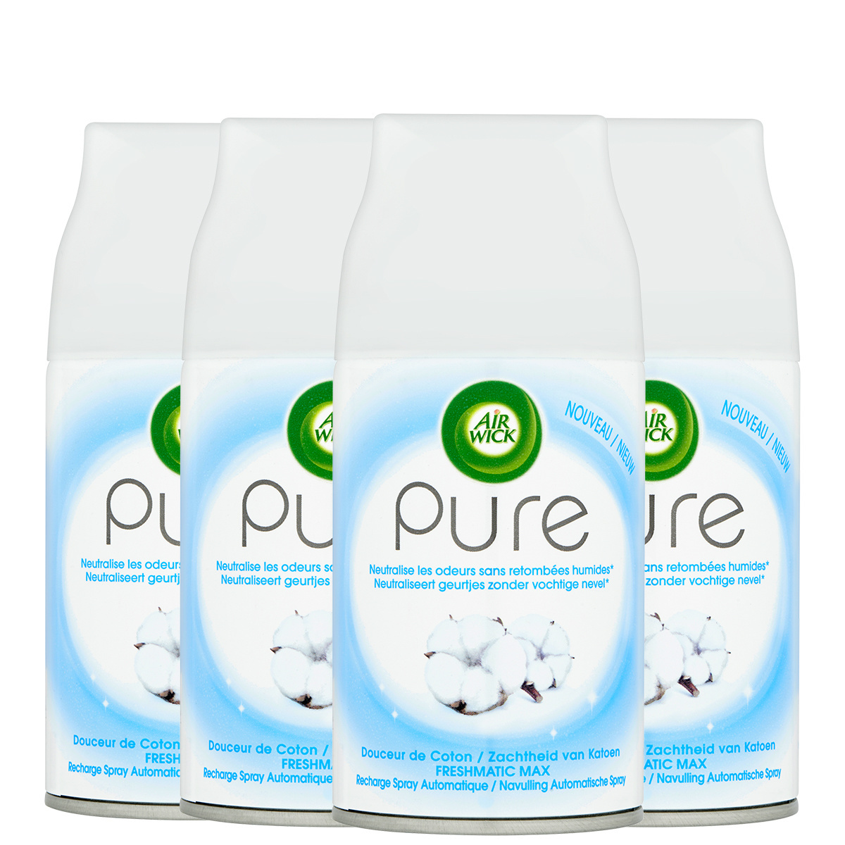 Air Wick Freshmatic Automatische Spray Luchtverfrisser - Pure Zachtheid van Katoen - Navulling 250ml x4