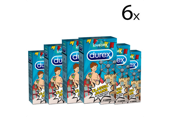 Durex Condooms Classic Jeans Belgische stijl - Condooms met extra glijmiddel - 12 stuks x6