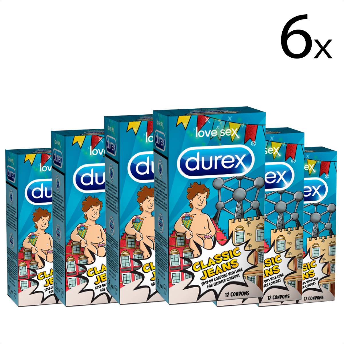 Durex Condooms Classic Jeans Belgische stijl - Condooms met extra glijmiddel - 12 stuks x6