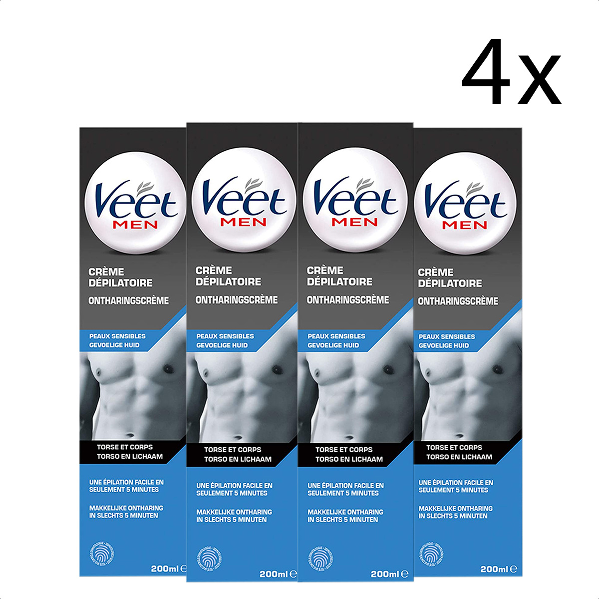 Veet Ontharingscreme for Men 200ML - 4 Stuks - Voordeelverpakking