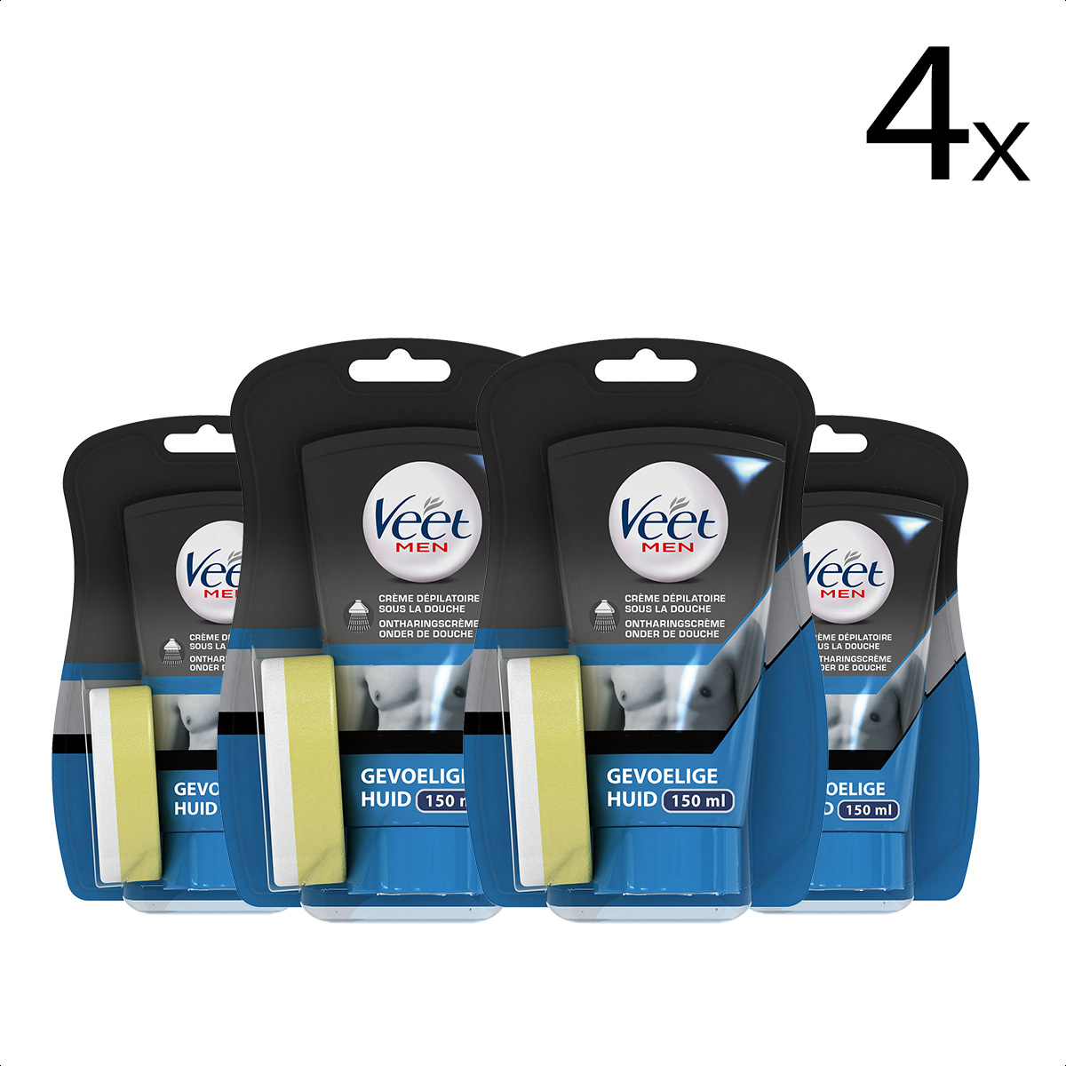 Veet Ontharingscreme - Man - Gevoelige Huid - In Shower - 150ml x4