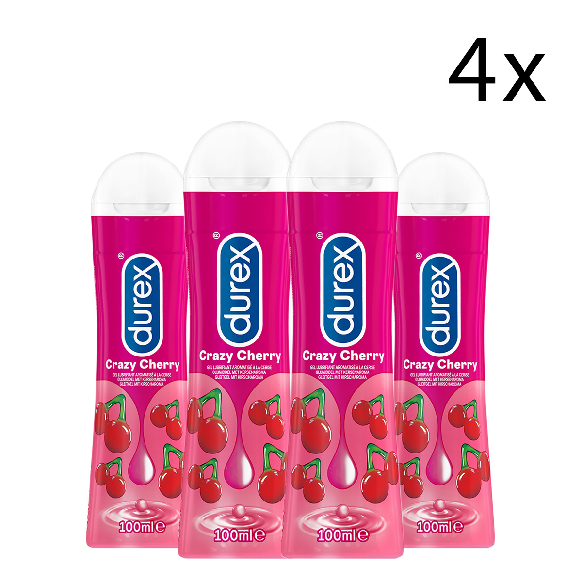 Durex Glijmiddel Crazy Cherry - Kers - waterbasis - 100ML x4