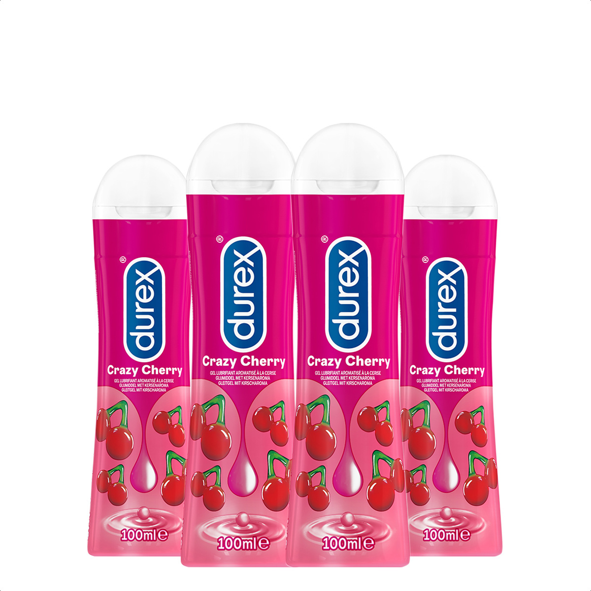 Durex Glijmiddel Crazy Cherry - Kers - waterbasis - 100ML x4