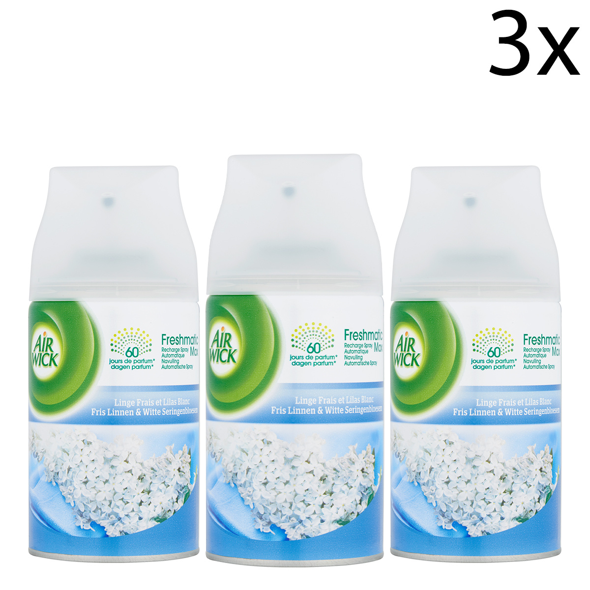 Air Wick Freshmatic Automatische Spray Luchtverfrisser - Fris Linnen & Witte Seringen - Navulling 250ml x3