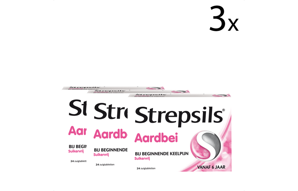 Strepsils Aardbei Suikervrij - 24 stuks x3