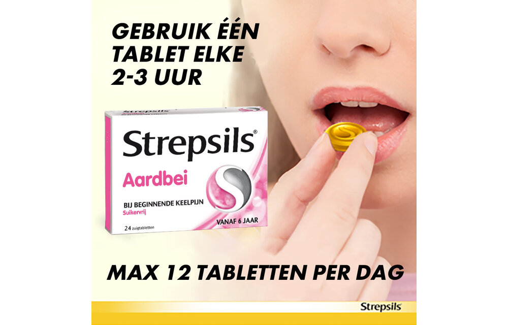 Strepsils Aardbei Suikervrij - 24 stuks x3