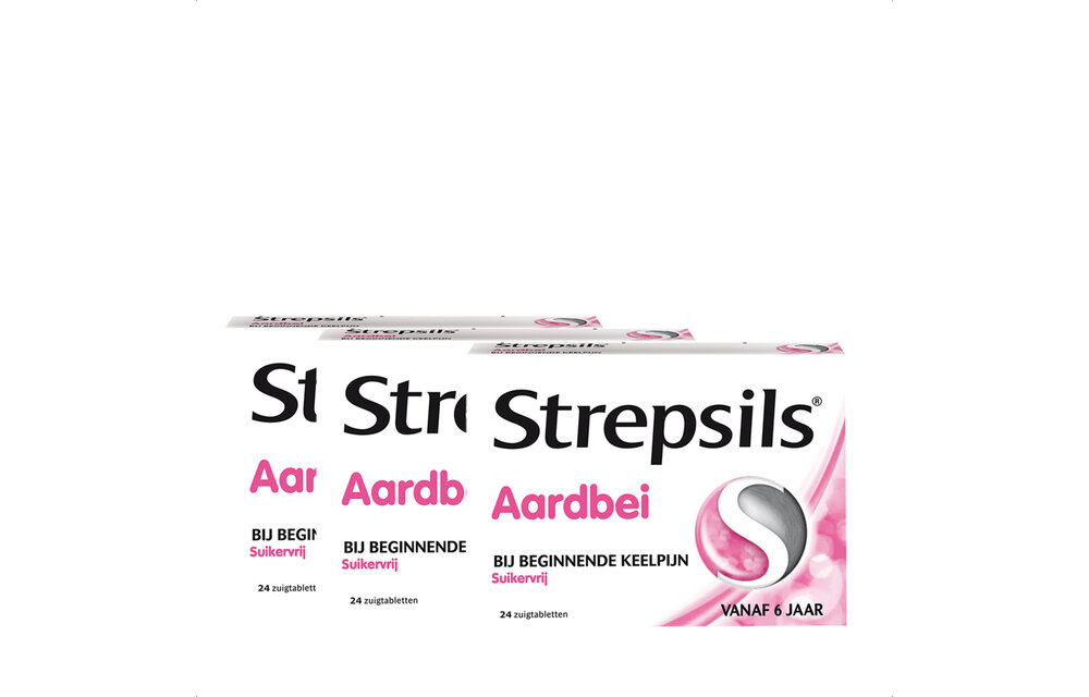 Strepsils Aardbei Suikervrij - 24 stuks x3