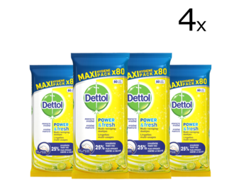 Dettol Schoonmaakdoekjes Power & Fresh - Citrus - 80 stuks x4