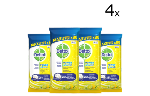 Dettol Schoonmaakdoekjes Power & Fresh - Citrus - 80 stuks x4