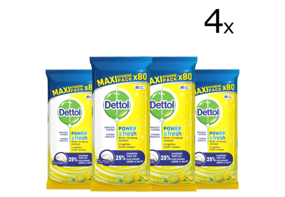 Dettol Schoonmaakdoekjes Power &amp; Fresh - Citrus - 80 stuks x4