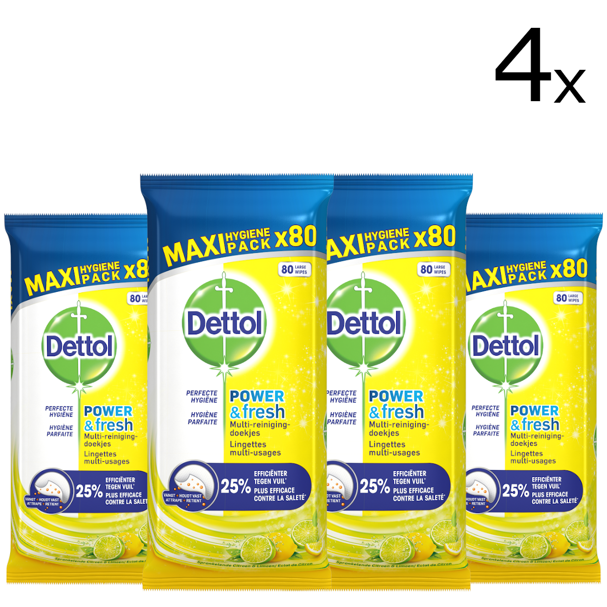 Dettol Schoonmaakdoekjes Power & Fresh - Citrus - 80 stuks x4