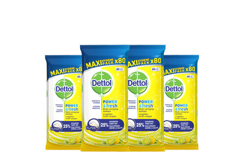 Dettol Schoonmaakdoekjes Power & Fresh - Citrus - 80 stuks x4
