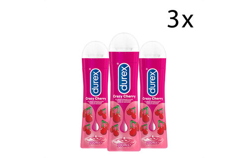 Durex Glijmiddel Crazy Cherry - Kers - waterbasis - 100ML x3