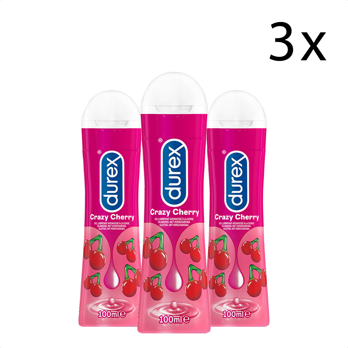 Durex Glijmiddel Crazy Cherry - Kers - waterbasis - 100ML x3