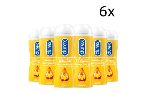 Durex Massage Olie en Glijmiddel 2-in-1 - Sensual met Ylang Ylang - 200ml x6
