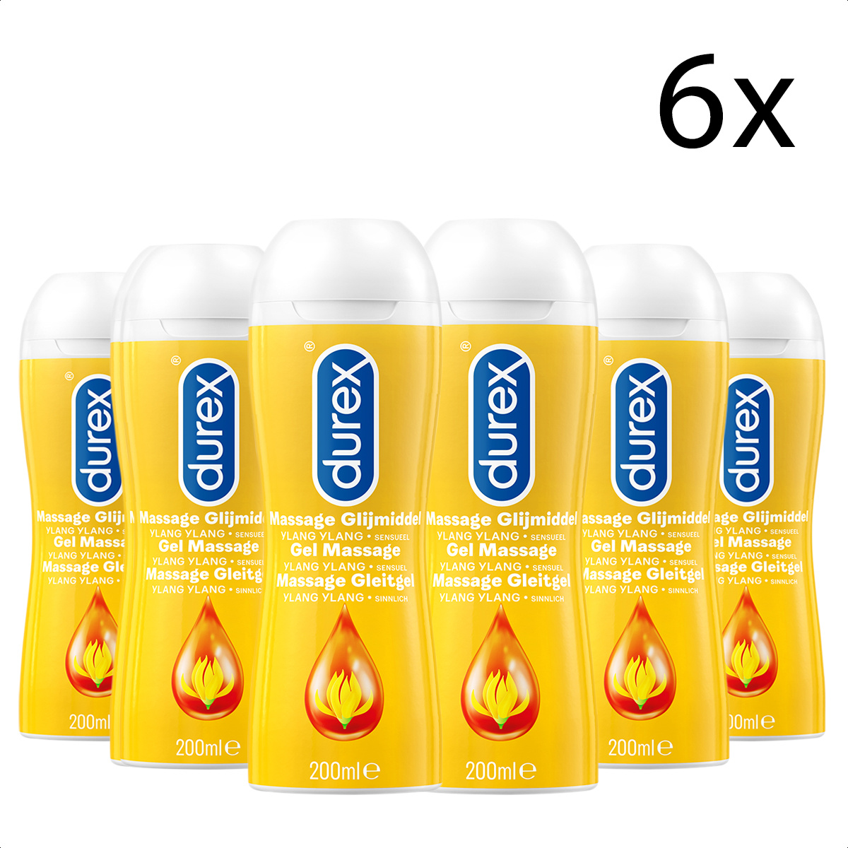 Durex Massage Olie en Glijmiddel 2-in-1 - Sensual met Ylang Ylang - 200ml x6