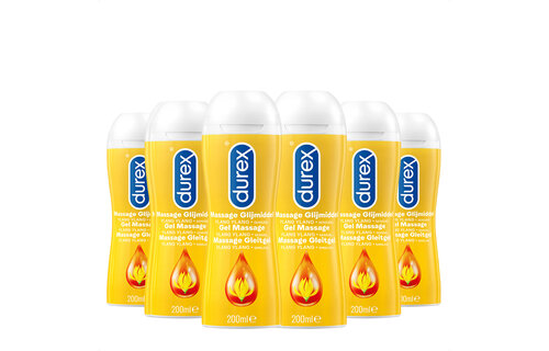 Durex Massage Olie en Glijmiddel 2-in-1 - Sensual met Ylang Ylang - 200ml x6