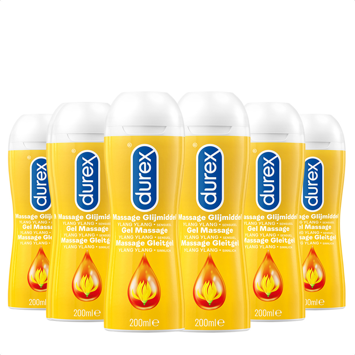 Durex Massage Olie en Glijmiddel 2-in-1 - Sensual met Ylang Ylang - 200ml x6