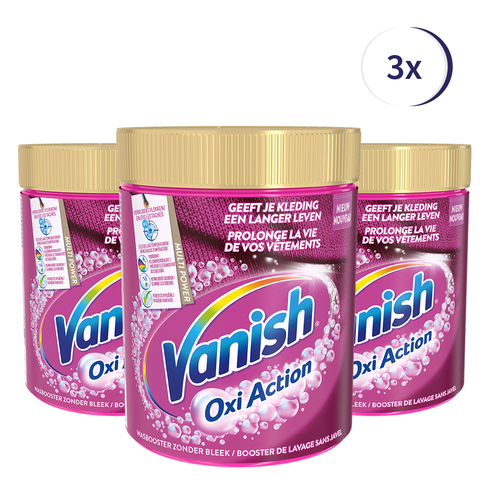 Vanish Oxi Action Wasbooster Poeder - gekleurde en witte was - 1.0kg x3