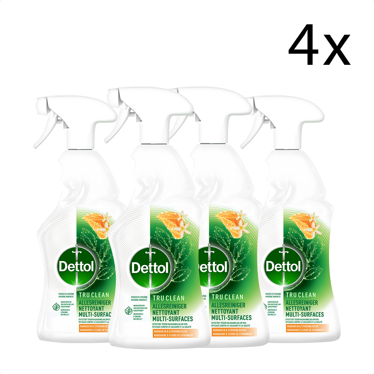 Dettol Allesreiniger Spray - Mandarijn & Citroenbloesem - 100% ingrediënten van natuurlijke oorsprong - 500 ml x4