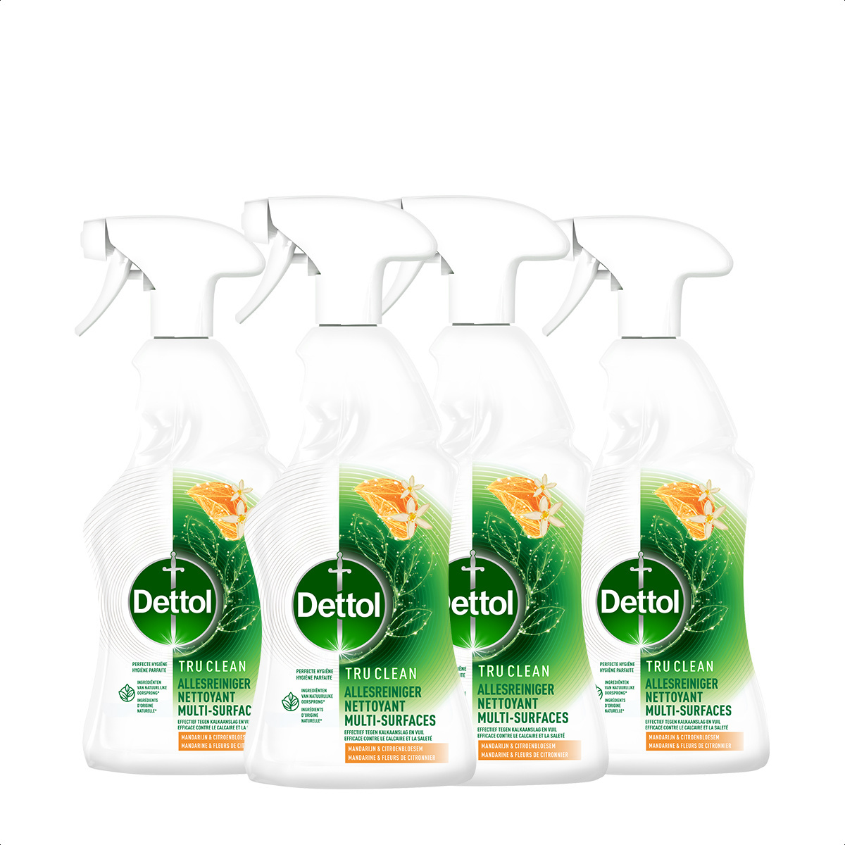 Dettol Allesreiniger Spray - Mandarijn & Citroenbloesem - 100% ingrediënten van natuurlijke oorsprong - 500 ml x4