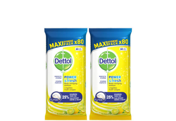Dettol Schoonmaakdoekjes Power &amp; Fresh - Citrus - 80 stuks x2