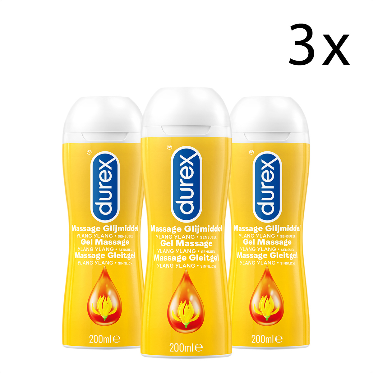 Durex Massage Olie en Glijmiddel 2-in-1 - Sensual met Ylang Ylang - 200ml x3