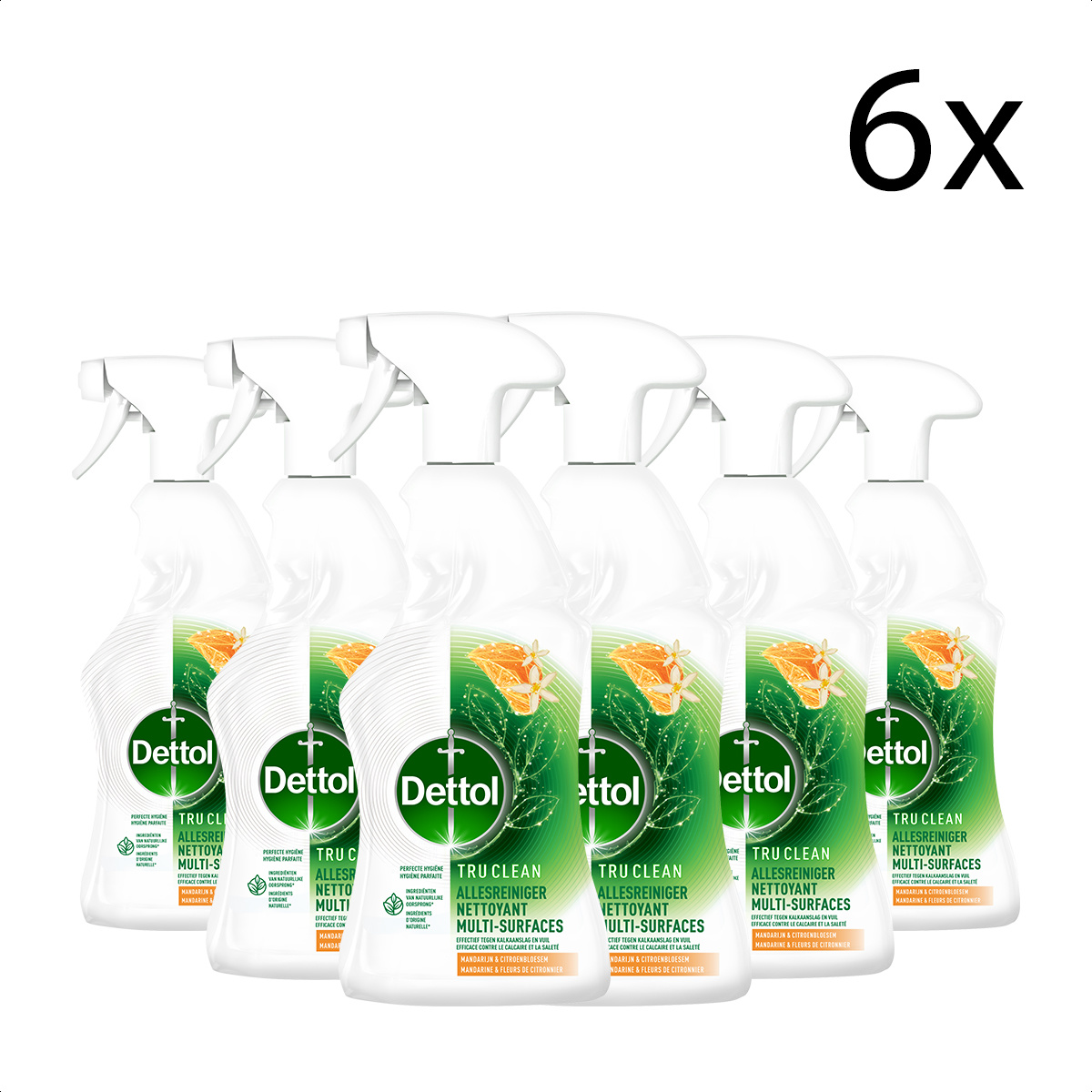 Dettol Allesreiniger Spray - Mandarijn & Citroenbloesem - 100% ingrediënten van natuurlijke oorsprong - 500 ml x6