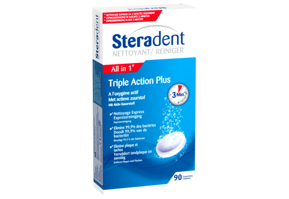 Steradent Kunstgebit Reiniger - Triple Action Plus - 90 stuks