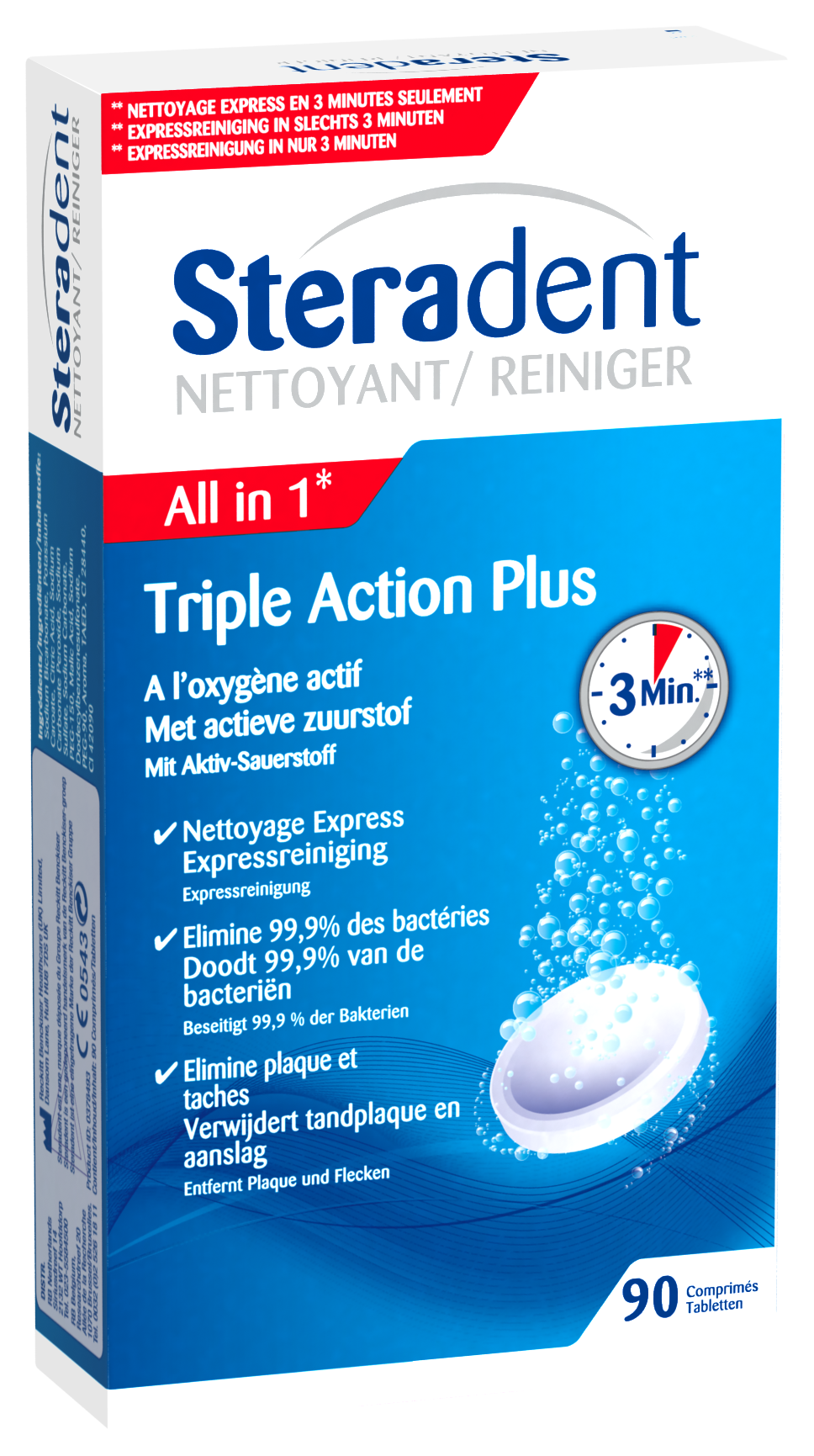 Steradent Kunstgebit Reiniger - Triple Action Plus - 90 stuks