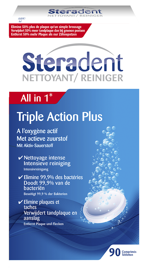Steradent Kunstgebit Reiniger - Triple Action Plus - 90 stuks