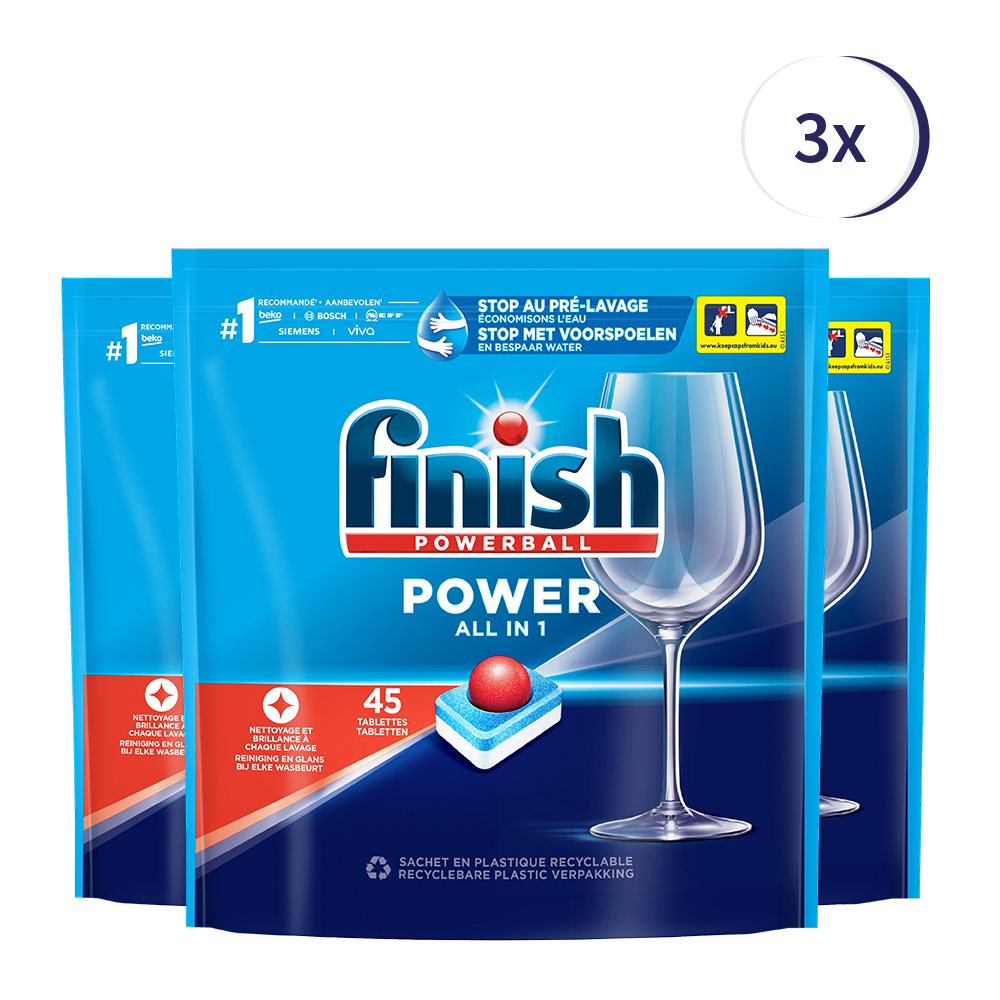 Finish Power All in 1 Regular Vaatwastabletten - 45 Stuks x3