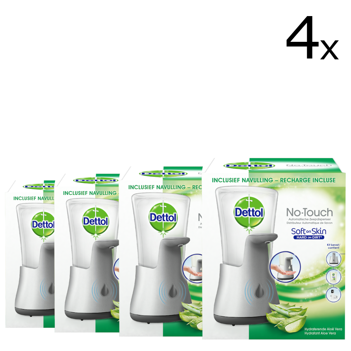 Dettol Handzeep Automatische Zeepdispender No Touch met navulluing Hydraterende Aloë Vera x4