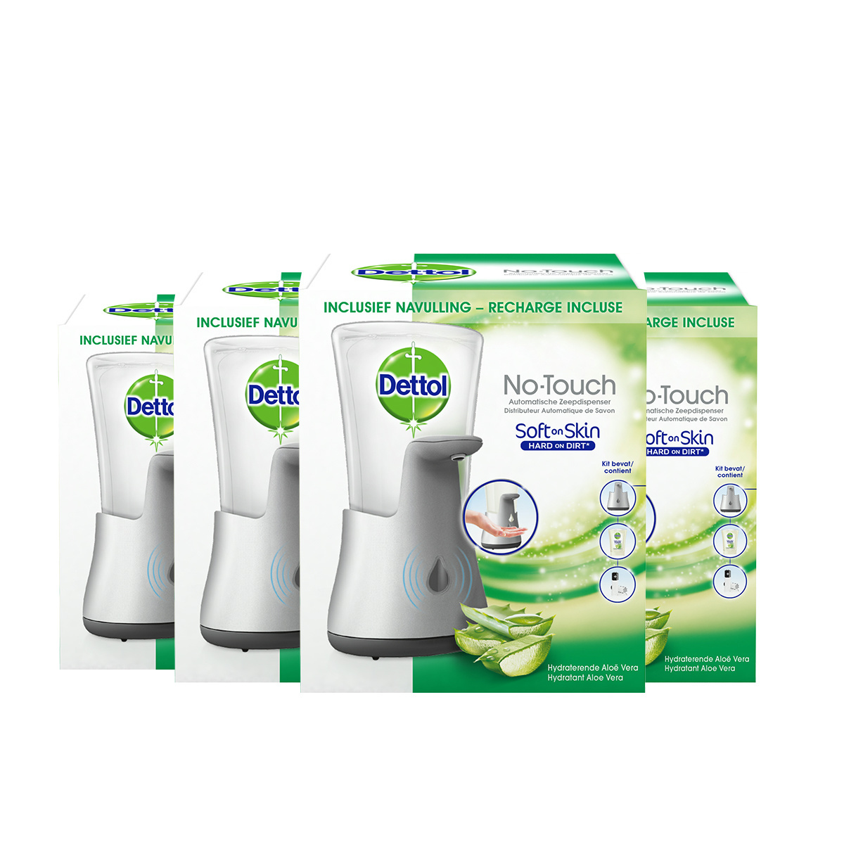 Dettol Handzeep Automatische Zeepdispender No Touch met navulluing Hydraterende Aloë Vera x4