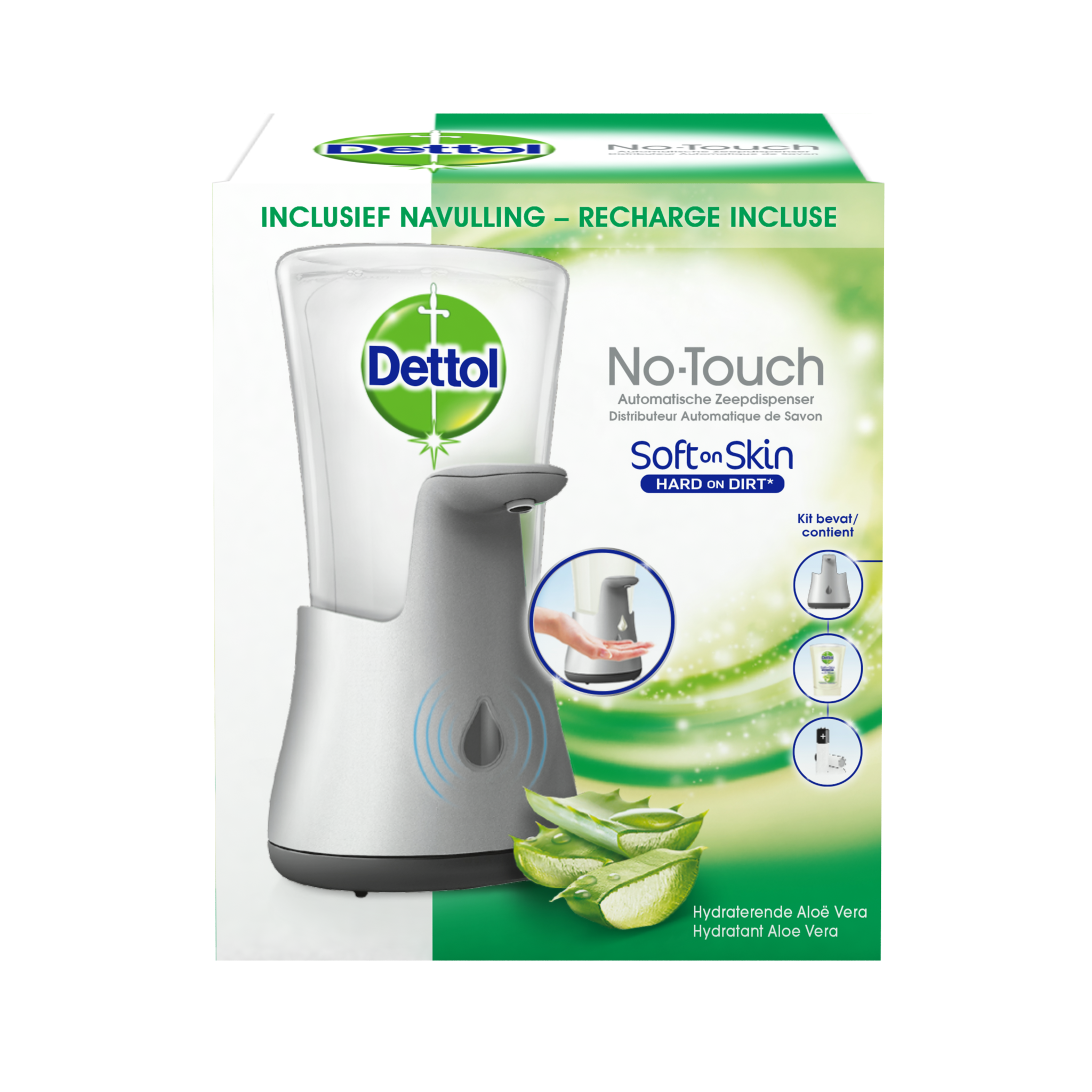 Dettol Handzeep Automatische Zeepdispender No Touch met navulluing Hydraterende Aloë Vera x4