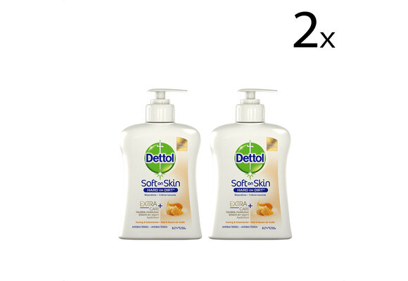 Dettol Handzeep - Extra Care Droge en Normale Huid Honing &amp; Galamboter 250ml x2