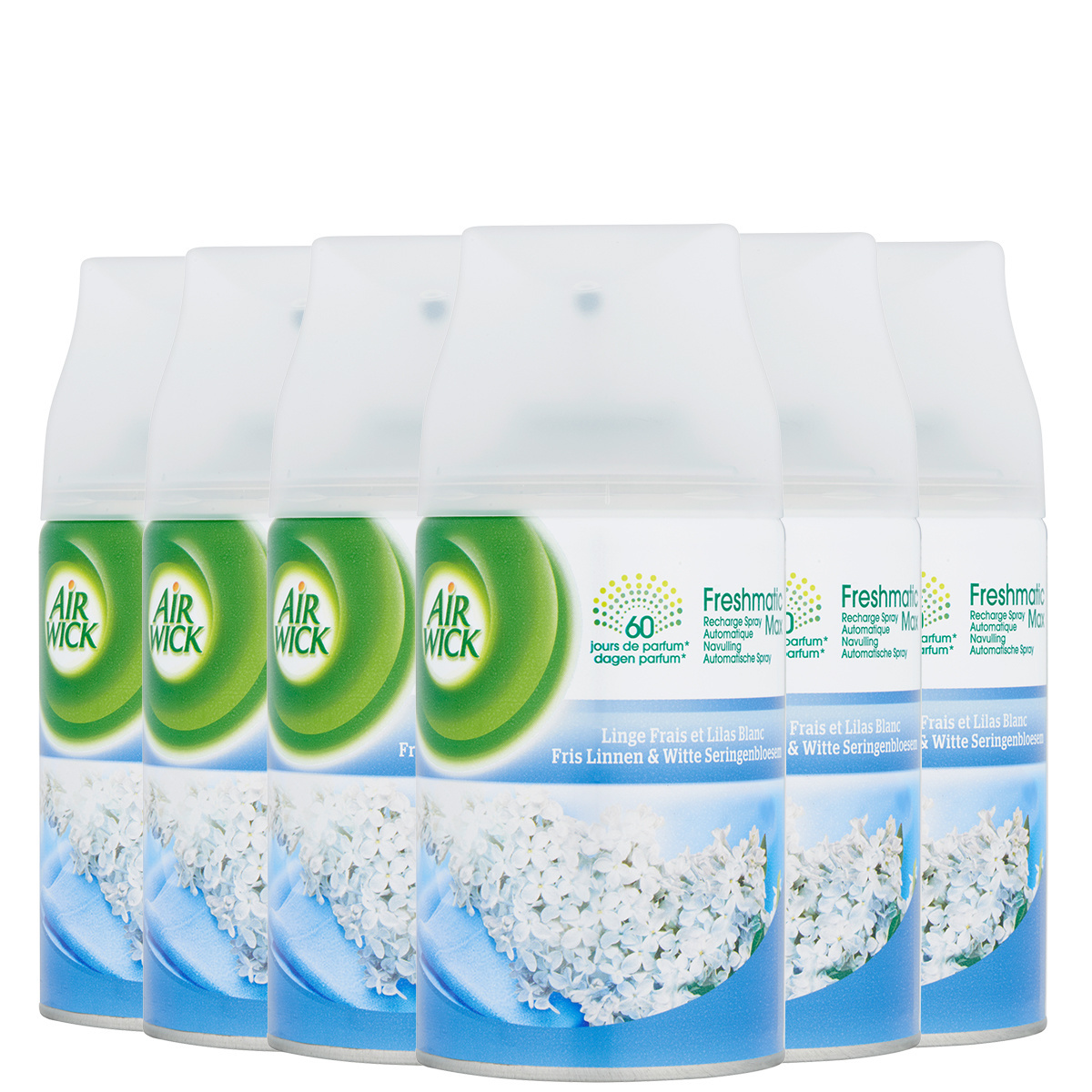 Air Wick Freshmatic Automatische Spray Luchtverfrisser - Fris Linnen & Witte Seringen - Navulling 250ml x6