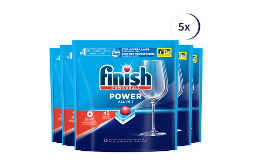 Finish Power All in 1 Regular Vaatwastabletten - 45 Stuks x5