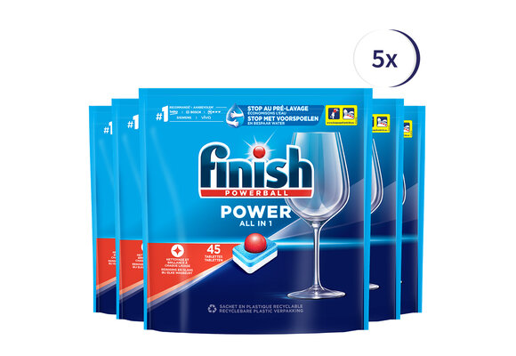 Finish Power All in 1 Regular Vaatwastabletten - 45 Stuks x5