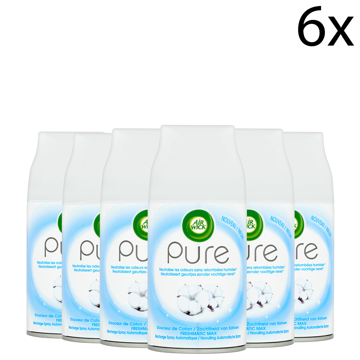 Air Wick Freshmatic Automatische Spray Luchtverfrisser - Pure Zachtheid van Katoen - Navulling 250ml x6