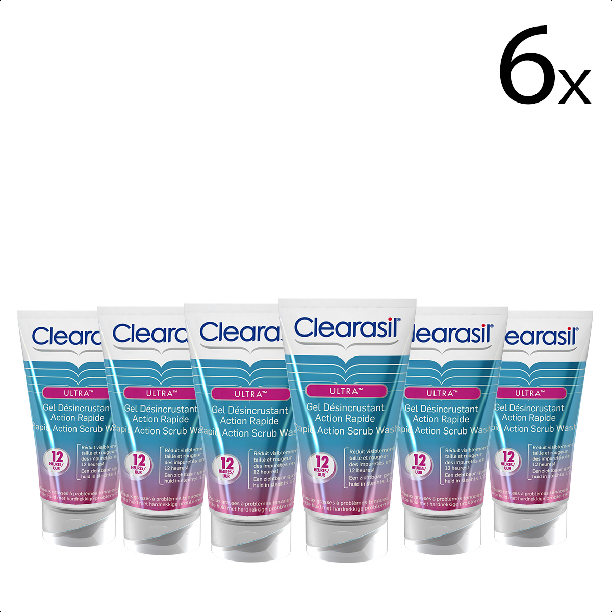Clearasil Reinigingsgel Ultra Rapid Action Scrub Wash 150ml x6