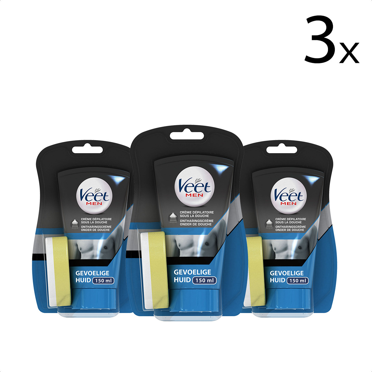 Veet Ontharingscreme - Man - Gevoelige Huid - In Shower - 150ml x3