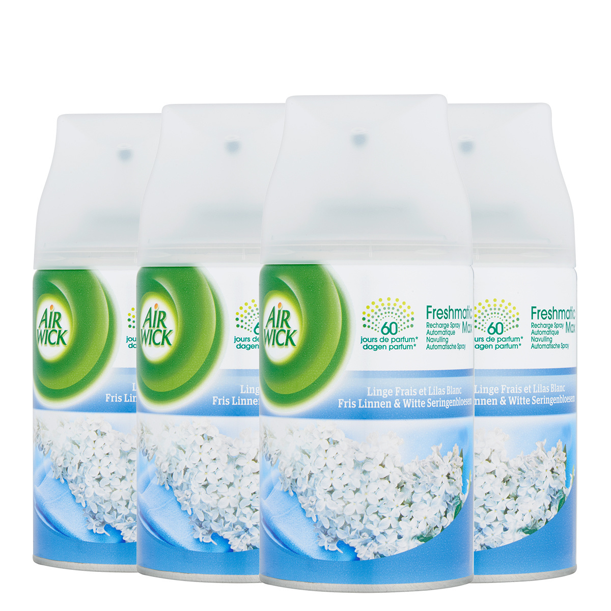 Air Wick Freshmatic Automatische Spray Luchtverfrisser - Fris Linnen & Witte Seringen - Navulling 250ml x4