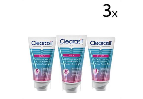 Clearasil Reinigingsgel Ultra Rapid Action Scrub Wash 150ml x3