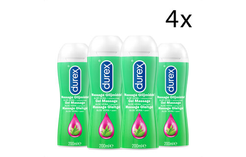 Durex Massage Olie en Glijmiddel 2-in-1 - Aloë Vera - 200ml x4